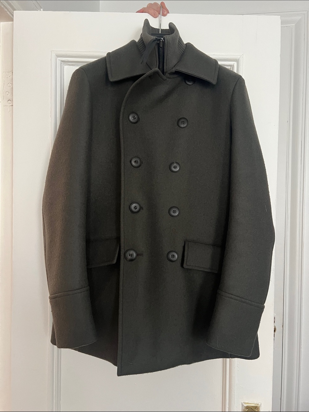 Men's Double-Breasted Wool Peacoat - Dark Olive